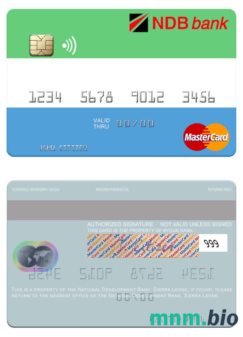 Sierra Leone National Development Bank przykład karty mastercard w formacie PSD